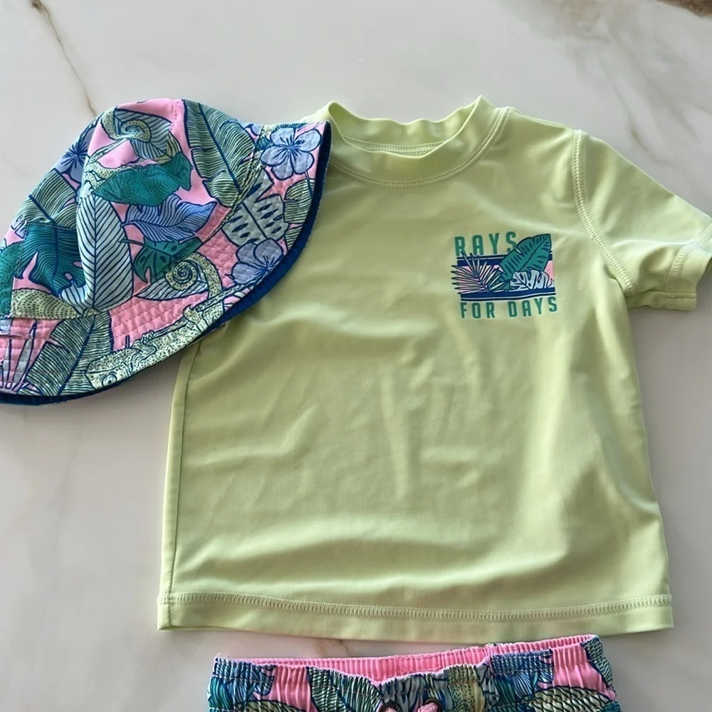 Carter's Green and Pink Rashguard Set with Tropical Print